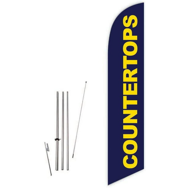 Pack Tall Swooper Flags Dark Blue with Yellow Text COUNTERTOPS three 3 